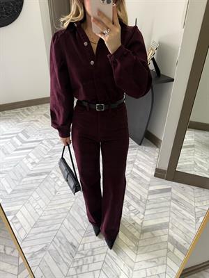Bordo Denim Kemerli Tulum -8152