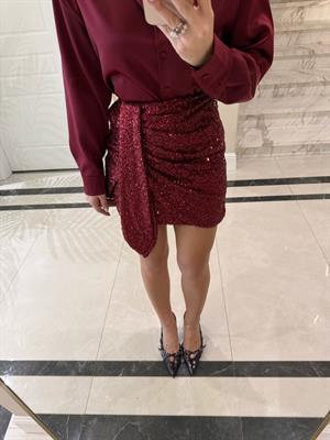 Bordo Detaylı Pul Payet Mini Etek