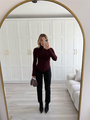 Bordo Düğmeli Anvelop Triko-1027