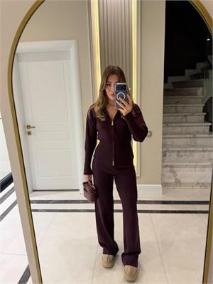 Bordo Fermuarlı İkili Triko Takım - 23277 - ÖN SİPARİŞ ÜRÜNÜDÜR KARGO ÇIKIŞI 04.11.2026 TARİHİNDE OLACAKTIR