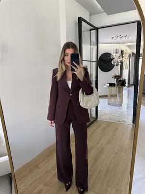 Bordo Gold Düğmeli Takım -9031
