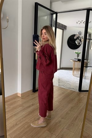 Bordo Gömlek Pantolon İkili Takım-50757