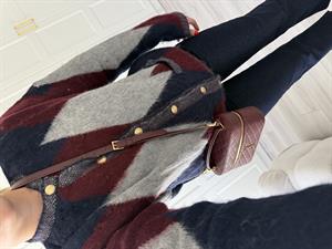 Bordo-Gri Şardonlu Baklava Desenli Hırka- 1124