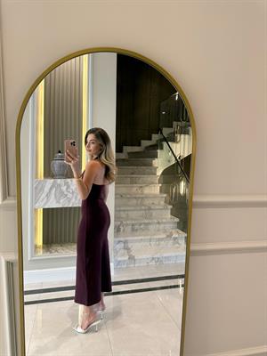 Bordo Halter Yaka Midi Elbise-91476