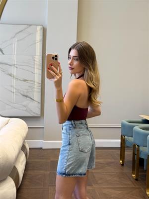 Bordo Halter Yaka Top -31753