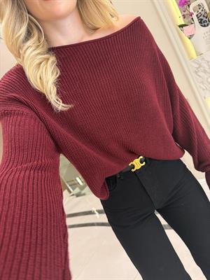 Bordo Kayık Yaka Basic Triko Kazak- 10804