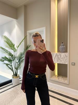 Bordo Kayık Yaka Modal Kaşmir Ultra Hafif Bluz-32122