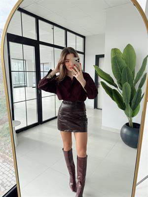 Bordo Krokodil Deri Etek 