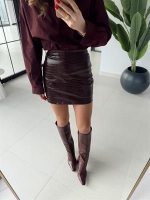 Bordo Krokodil Deri Etek 