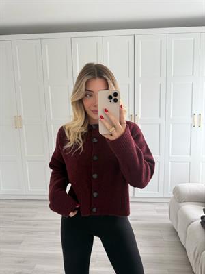 Bordo Melanj  Dik Yaka Düğmeli Yumuşak Dokulu Yırtmaçlı Triko Hırka-60280