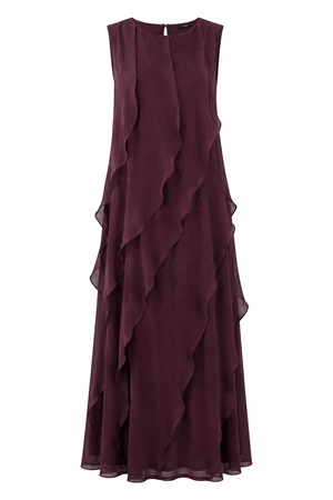 Bordo Nora Fırfır Detaylı Elbise - 3450