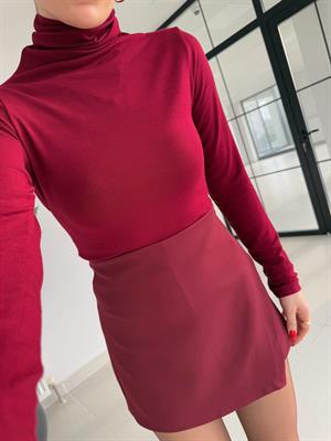 Bordo Orjinal Marka Boğazlı Modal Kumaş Basic Bluz