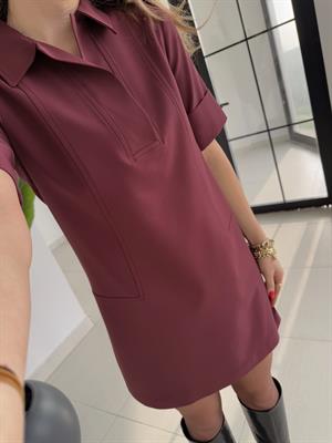Bordo Polo Yaka Elbise - 90912