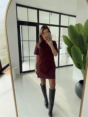 Bordo Polo Yaka Elbise - 90912