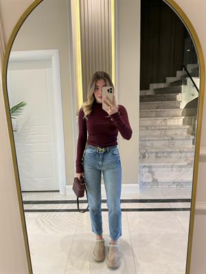 Bordo Yarım Balıkçı Yaka Top-31433