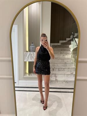 Siyah Pul Payet Mini Etek