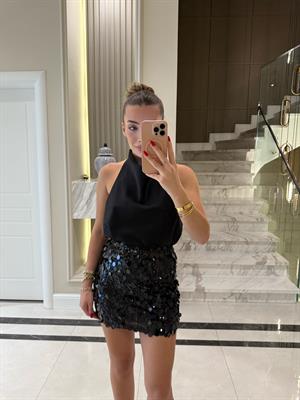 Siyah Pul Payet Mini Etek
