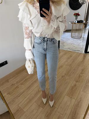 Buz Mavi Kesik Paçalı Boy Fit Jean -1960