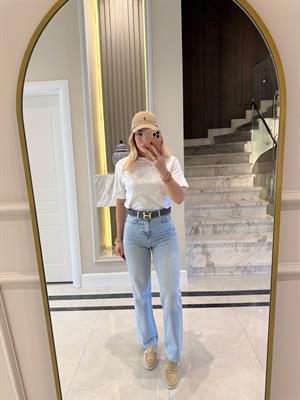 Buz Mavi Straight Leg Yüksek Bel Jean 