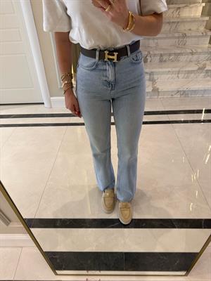 Buz Mavi Straight Leg Yüksek Bel Jean 