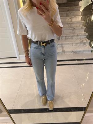 Buz Mavi Straight Leg Yüksek Bel Jean 