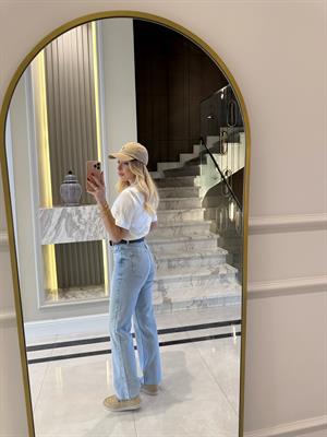 Buz Mavi Straight Leg Yüksek Bel Jean 