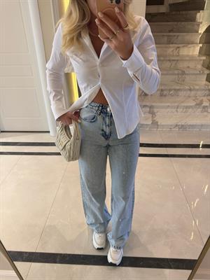 Buz Mavi Yıkamalı Taşlı Jean 