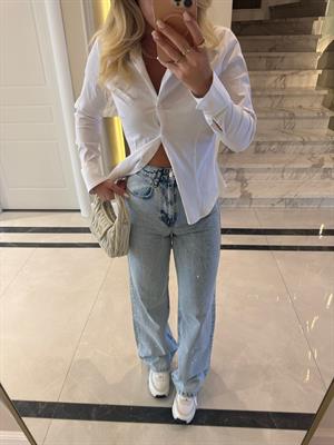 Buz Mavi Yıkamalı Taşlı Jean 