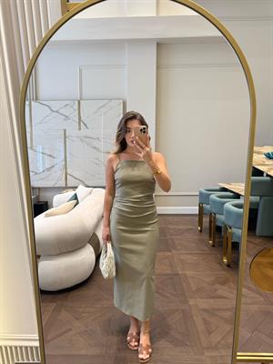 Büzgülü Midi Elbise- Çağla  91479