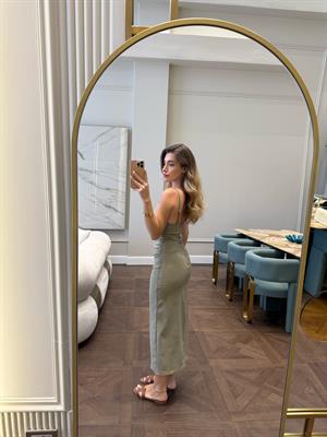 Büzgülü Midi Elbise- Çağla  91479