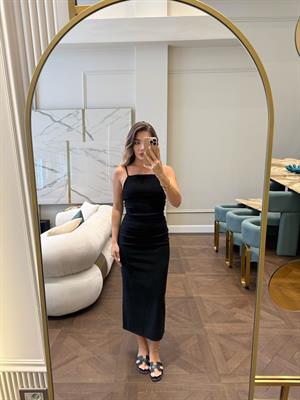 Büzgülü Midi Elbise- Siyah 91479