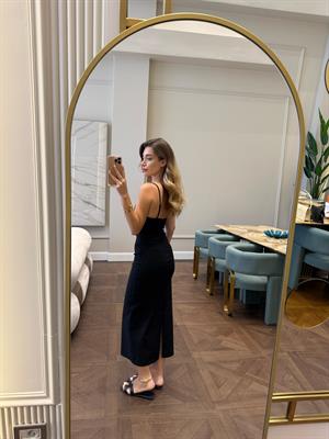 Büzgülü Midi Elbise- Siyah 91479