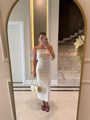 Büzgülü Midi Elbise-Taş 91479