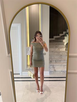 Çağla Yeşil Bardot Mini Elbise DLV-91462