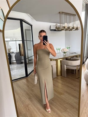 Çağla Yeşili Straplez Elbise - 90758