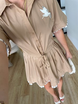 Camel Garnili Kısa Kol Elbise-02634