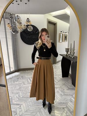 Camel Kemer Detaylı Elbise-37022