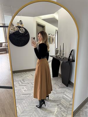 Camel Kemer Detaylı Elbise-37022