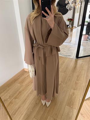 Camel  Kuşaklı Elbise Ceket Takım