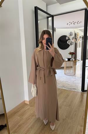 Camel  Kuşaklı Elbise Ceket Takım