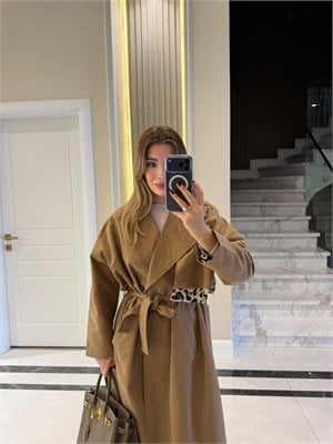 Camel Leopar Detaylı Trençkot