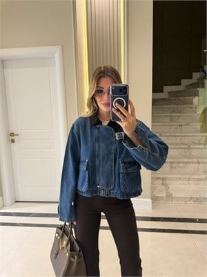 Cep Detaylı Denim Ceket