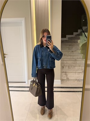 Cep Detaylı Denim Ceket