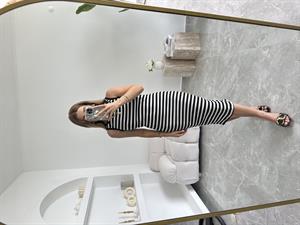 Çizgili Midi Boy Likralı Elbise