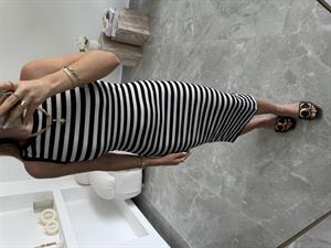 Çizgili Midi Boy Likralı Elbise