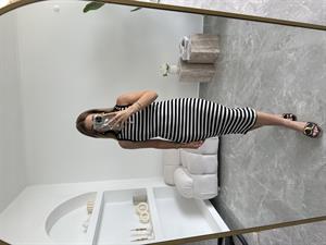 Çizgili Midi Boy Likralı Elbise