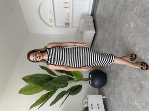 Çizgili Midi Boy Likralı Elbise