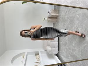 Çizgili Midi Boy Likralı Elbise