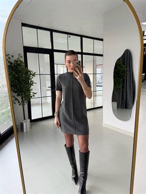 DLV Antrasit Yumuşak Dokulu Kısa Kollu Elbise