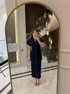 Drapeli Tasarım Denim Midi Elbise